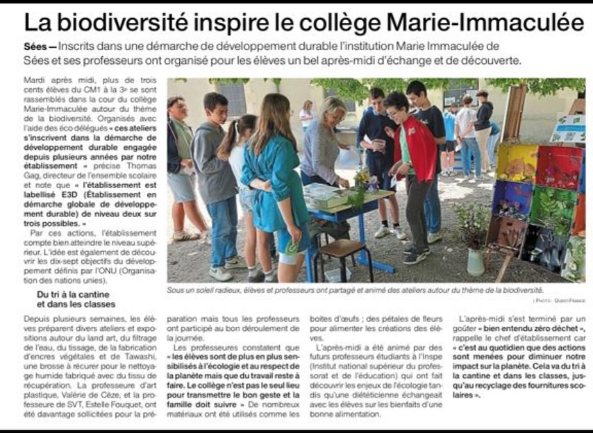 Atelier biodiversité collège Marie-Immaculée